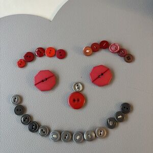 Vintage + New Plastic Buttons Gray + Red Small Medium Large 2 Hole Sewing Crafts